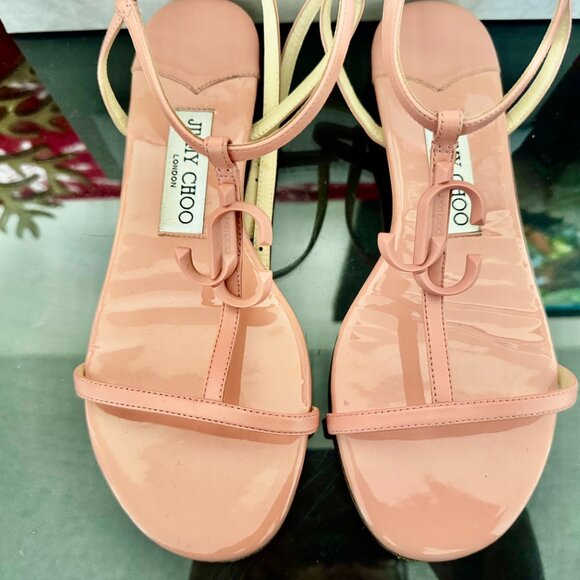 Jimmy Choo Women's Alodie Leather Flat Sandals in peach - Picture 3 of 6